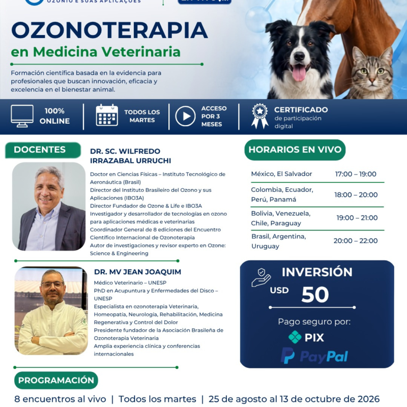 Curso de ozonoterapia en Medicina Veterinária en Español - EN LÍNEA